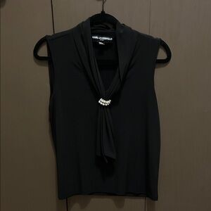 Karl Lagerfeld Black Top with Pearl Accent